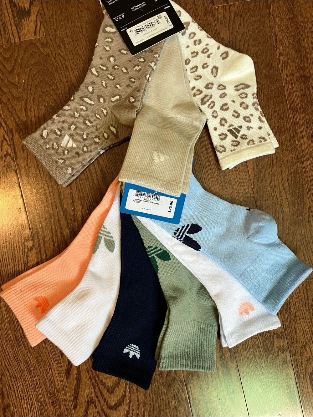ADIDAS - ‘ Classic Socks ‘ Multi-Color 6 Pack & ‘High Quarter’ Leopard 3 Pack:)